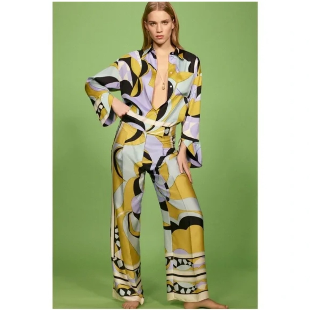 Zara Multicolor Abstract Print Wide-Leg Pants